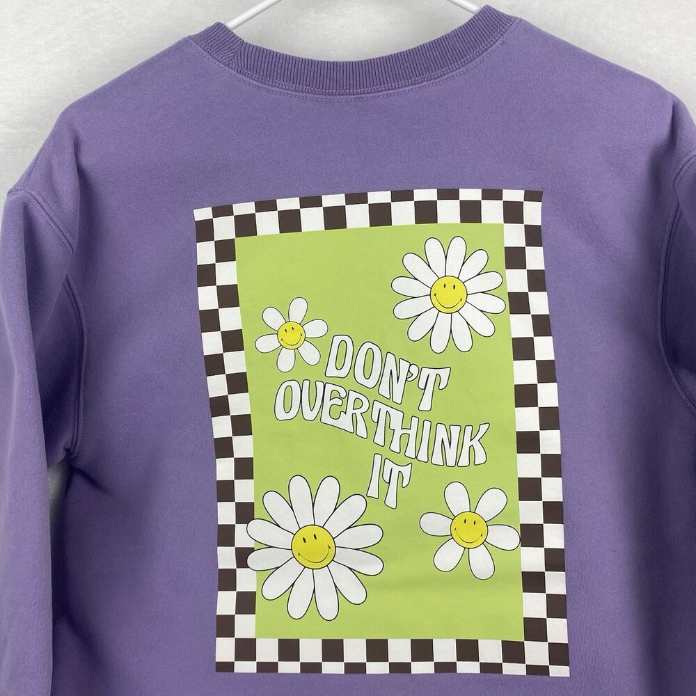 BSR By Samii Ryan Smiley Overthinking Graphic Sweatshirt Womens Small Purple - Picture 4 of 10